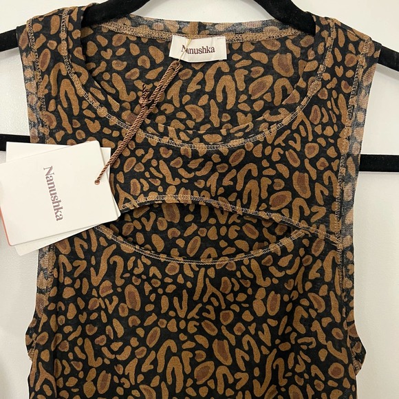 ❌SOLD❌ Nanushka $364 Black Brown Rilo Cutout Ocelot Ruched Midi Dress Size Smal - Picture 5 of 8